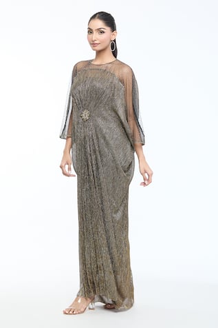 Tarun Tahiliani Placed Brooch Draped Dress 