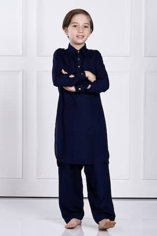 Navy Blue Solid Kurta & Pant Set 