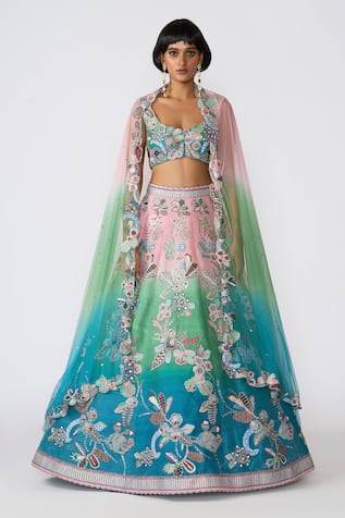 Aisha Rao Isolena Ombre Floral Applique Lehenga Set 