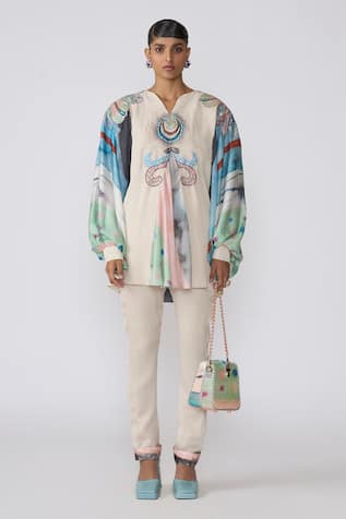 Aisha Rao Adelina Applique Embellished Printed Top & Pant Set 