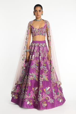 Aisha Rao Eminara Floral Applique Embellished Bridal Lehenga Set 