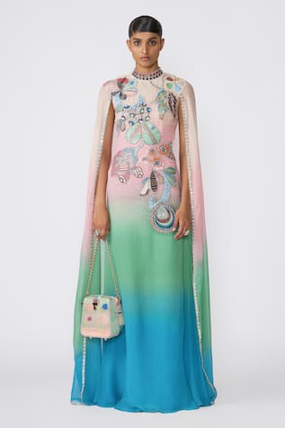 Aisha Rao Sorbet Ombre Applique Gown 