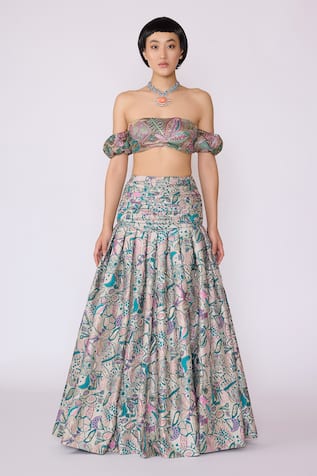 Aisha Rao Sylph Floral Applique Blouse With Skirt 