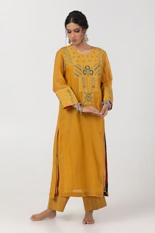 Pants And Pajamas Abstract Patch Work Kurta With Pant 