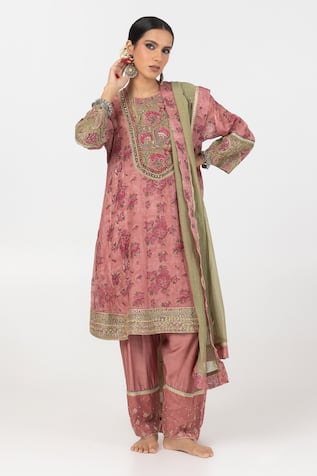 Pants and Pajamas Floral Block Print Kurta Pant Set 