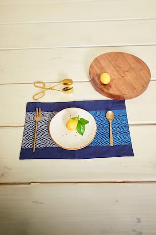 Wave Block Print Table Mat & Napkin Set 