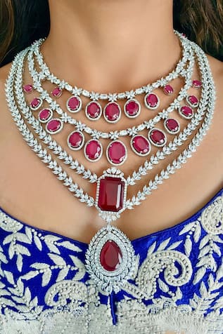 Maharani Double Layered Ruby Necklace Set & Ruby Oval Drop Necklace 