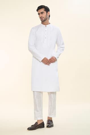 Embroidered Off White Kurta Set For Kids