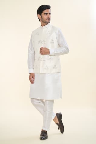 Embroidered Kurta Set with Nehru Jacket For Kids