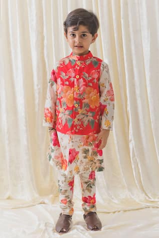 Tiber Taber Floral Printed Bundi & Kurta Set 