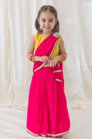 Lace Embellished Pink Pre-Stitched Saree Set 