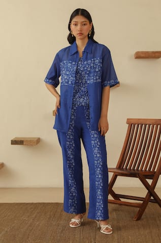 MUVAZO Mayur Chitra Panel Tank Top Pant Set 