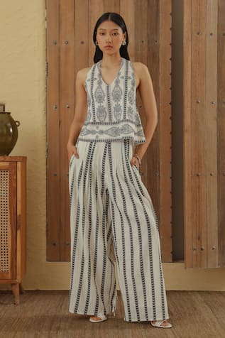 MUVAZO Chevron Print Pleated Pant 