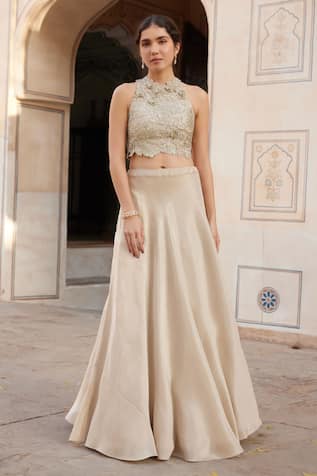 Osaa by Adarsh Zardosi Embroidered Crop Top & Skirt Set 