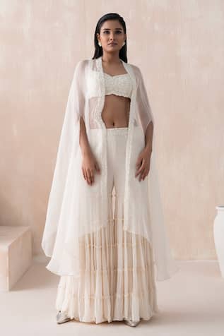 Saisha Embroidered Asymmetric Cape Tiered Gharara Set 