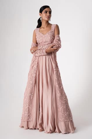 Saisha Floral Embroidered Jacket Skirt Set 