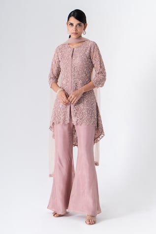 SAISHA Bead Embellished Kurta Bell Bottom Trouser Set 