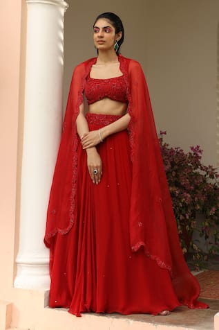 Saisha Floral Embroidered Pleated Lehenga Set 