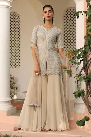 SAISHA Scallop Embroidered Peplum Kurta Sharara Set 