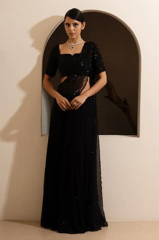 Saisha Sequin Embroidered Pre-Draped Saree With Blouse 