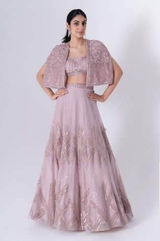 SAISHA Geometric Sequin Embroidered Lehenga & Cape Set 