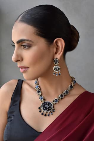 Stone Embellished Bird Motif Necklace Set 