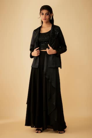 Embroidered Jacket Skirt Set 
