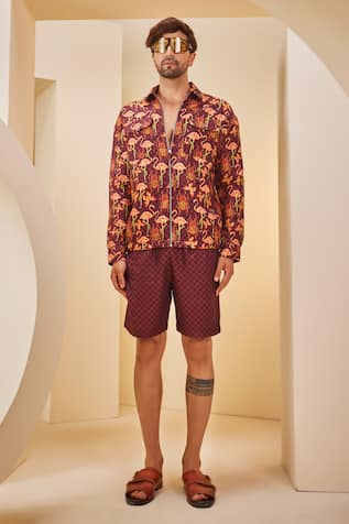 The Royaleum Flamingo Print Shirt With Shorts 