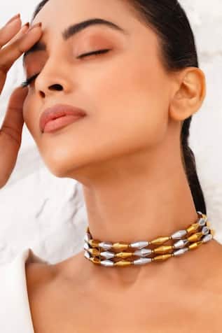 Triple Layered Natural Hematite Choker Necklace 