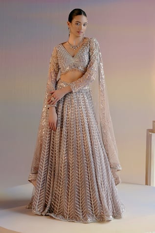 SHASHANK ARYA Pearl Embroidered Lehenga Set 