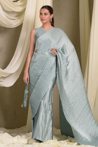 Tasuvure Indes Accordion Pleat Attached Drape Saree Gown 