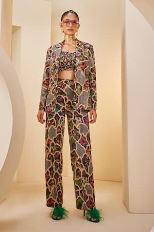 The Royaleum Floral Animal Print Blazer Pant Set 