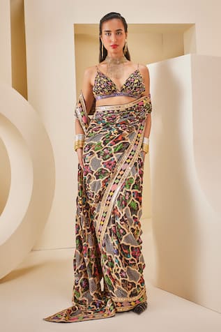 The Royaleum Floral Animal Print Saree Set 