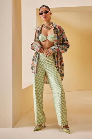 The Royaleum Checkered Print Bralette Pant Set 