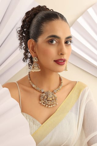 Laxmiji Carved Temple Hasli Necklace Set 