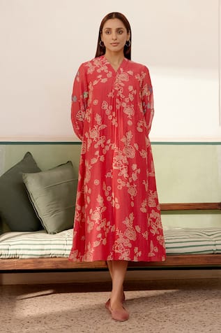 Vaayu Floral Print Midi Dress 