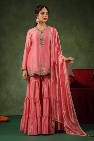 Label Niti Bothra Zardozi Embroidered Kurta Gharara Set 