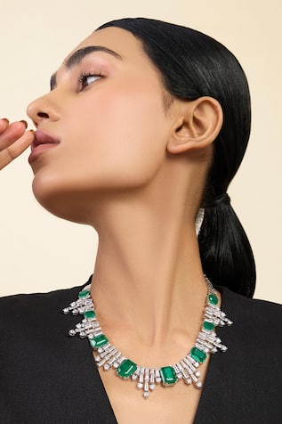 Doublet Dark Emerald Stone Bib Necklace 