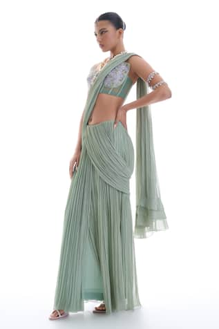 Damoiselle Mystical Embroidered Blouse With Pre-Draped Saree 