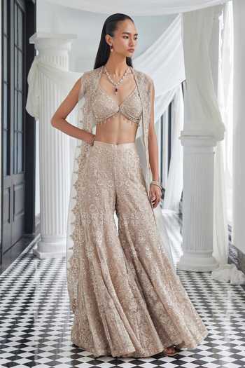 Istya Sequin Embroidered Jacket Flared Pant Set 