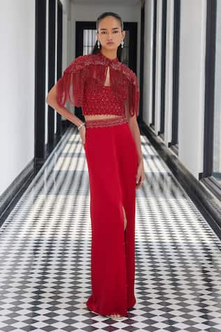 Crystal Embellished Cape & Skirt Set 
