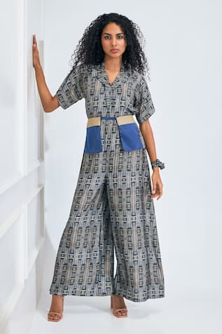 NA-KA Geomatic Print Jumpsuit 