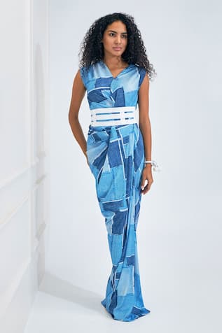 NA-KA Patchwork Print Drape Gown 