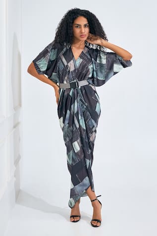 NA-KA Patchwork Print Drape Dress 