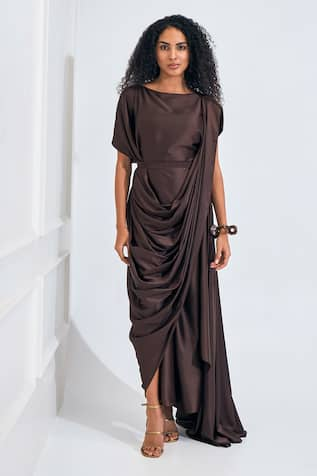 NA-KA Boat Neck Drape Gown 