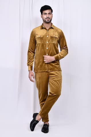 Velvet Button Down Shirt & Pant Set 