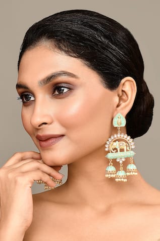 Elephant Pattern Enamelled Jhumkas 