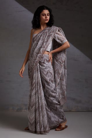 SHIKHA MALIK Ikagai Hand Block Print Saree 