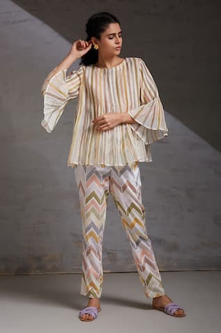 SHIKHA MALIK Khamosh Lamhe Stripe Print Top 