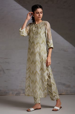 SHIKHA MALIK Chevron Hand Block Print Kurta Set 